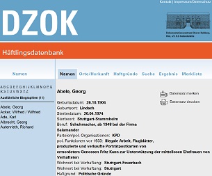 Onlinedatenbank zu den Häftlingen, die von 1933-1935 im KZ Oberer Kuhberg in Ulm inhaftiert waren. Sie ist das Ergebnis des Projekts „Das materielle Erbe der Zeitzeugen sichern“.